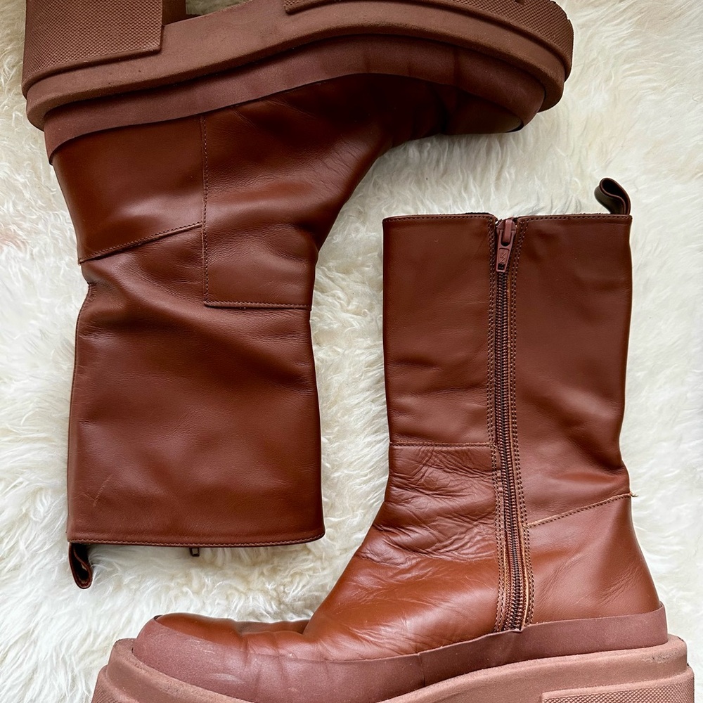 Equitare Free People Mason Mid Lug Sole Brown Leather Boots Sz 38
